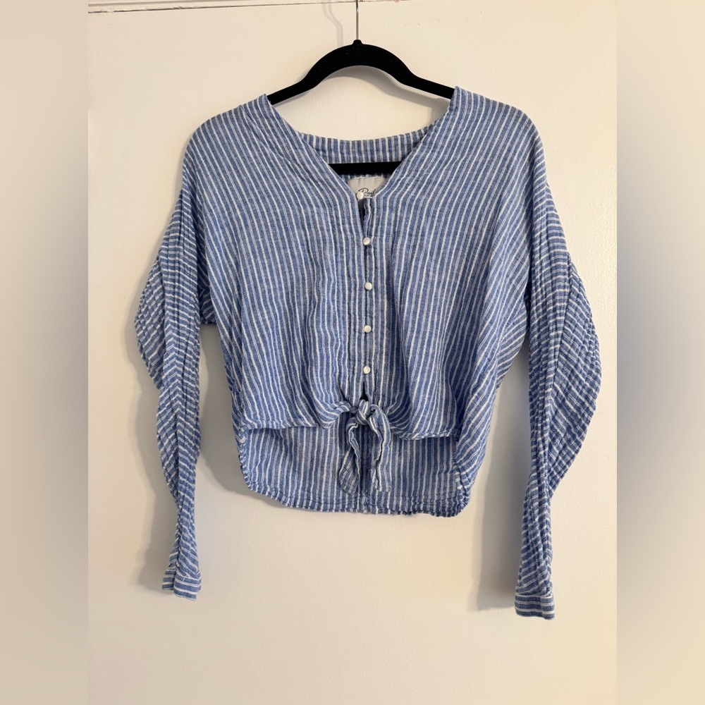 Rails Sloan Azure Blue and White Striped Button-Up Women's Top, Small - Picture 2 of 9